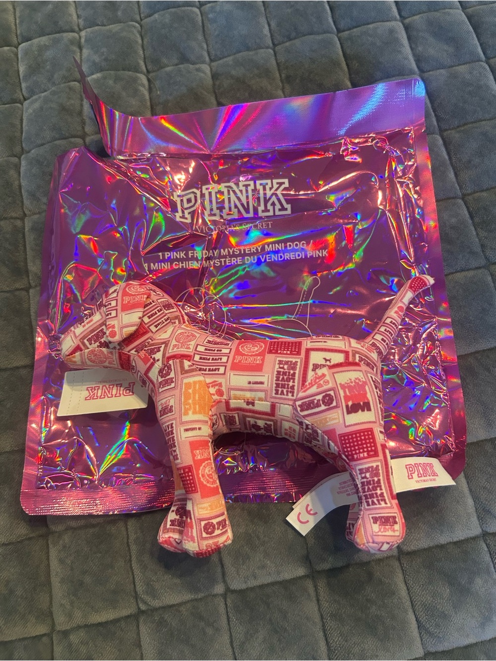 PINK Victoria's Secret Pink Mini Dog Plush Pink Friday Campus Print